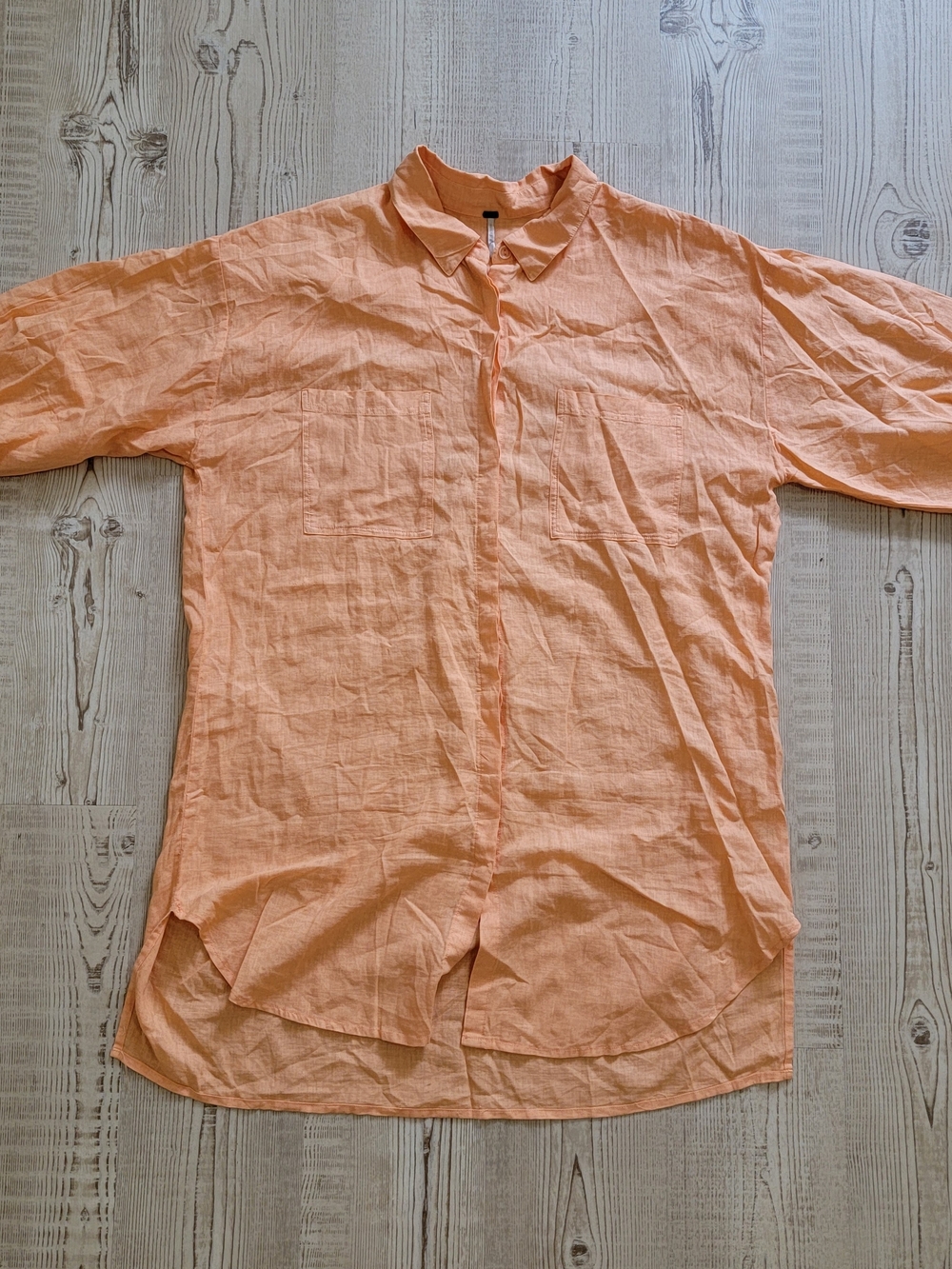 Young Fabulous Broke YFB Linen Oversized Tunic Shirt Dress Peach Large Lagenlook